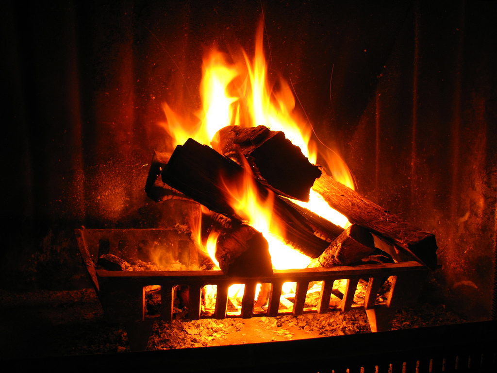 burning wood in fireplace