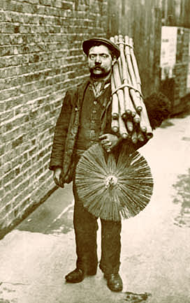 This sweep was likely from London during the 1800's. Chimney sweeping as a profession started in England during the 17th century. The first sweeps did not charge for the service, as they made their money by selling the soot to farmers as a soil fertilizer. Today, our industry is highly developed and technical requiring all of our technicians to pass CSIA certification and take part in ongoing education.