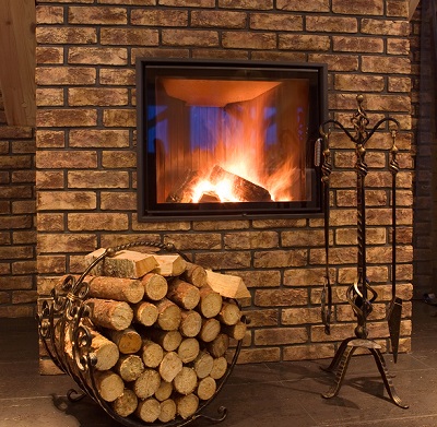 burning wood in fireplace