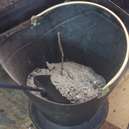 Ashes in bucket after fireplace use