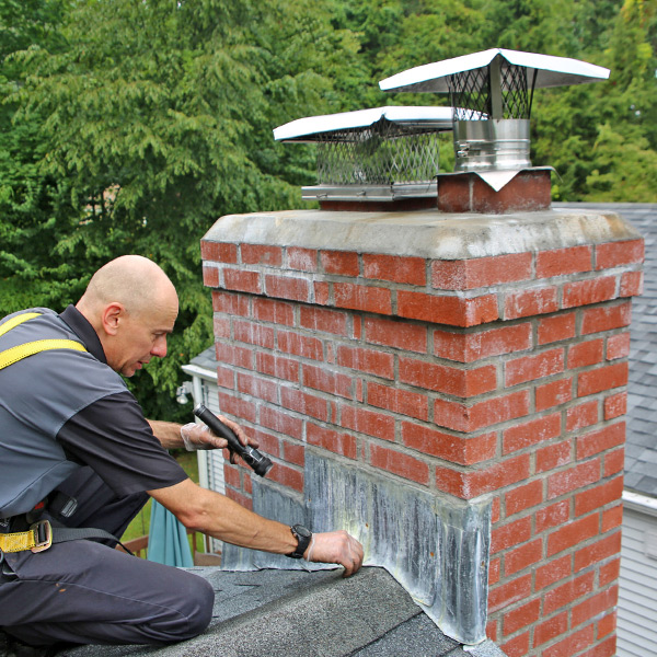 Certifed Chimney Sweep doing a Chimney Inspection on home in Burlington CT