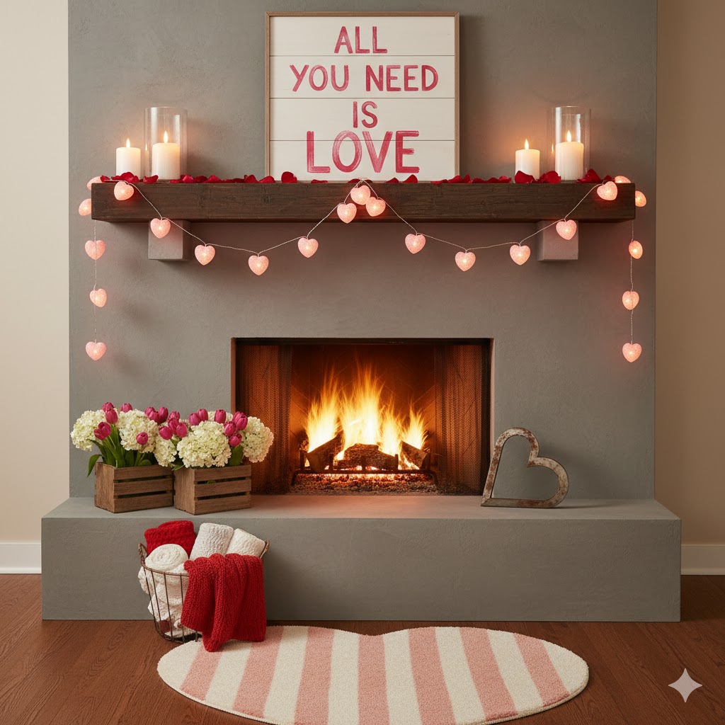 Valentines day fireplace in CT
