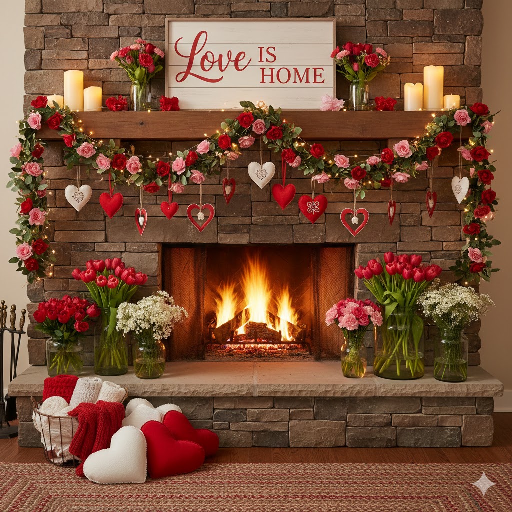 Valentines day fireplace in newington, ct